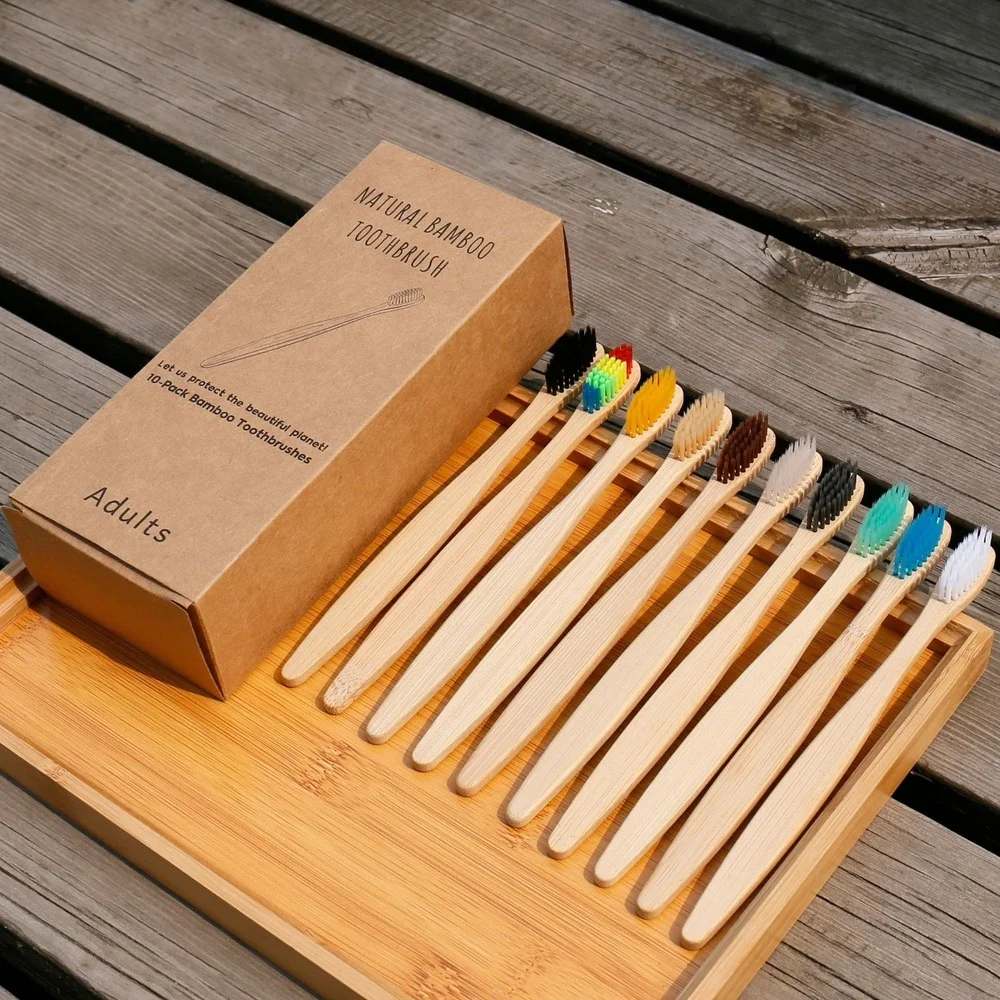 Bamboo Toothbrush - 10PCS 다채로운 칫솔 천연 대나무 칫솔