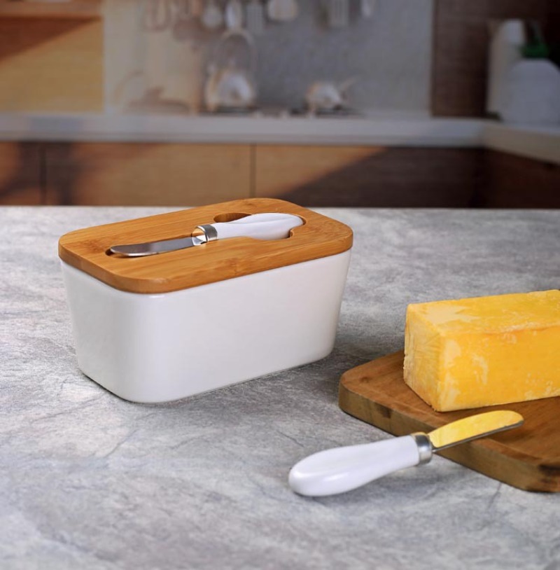 Bamboo Cutlery - 대나무 커버가 있는 심플한 세라믹 버터