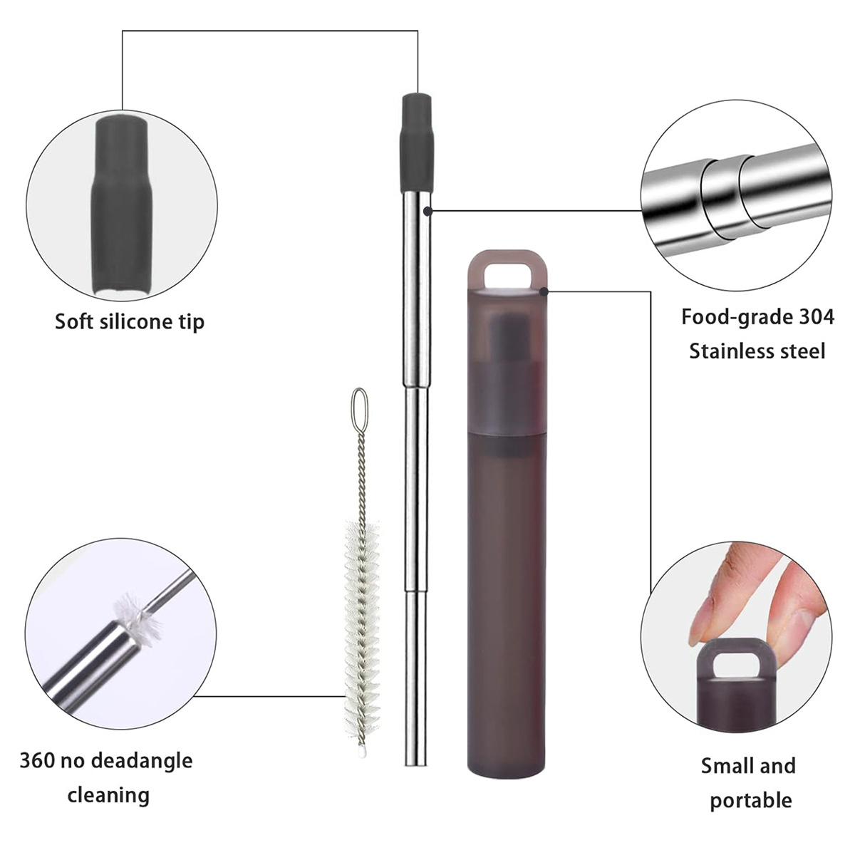 스테인리스 스틸 재사용 가능 접이식 빨대, 실리콘 팁  - Reusable Straw 리뷰 및 가격