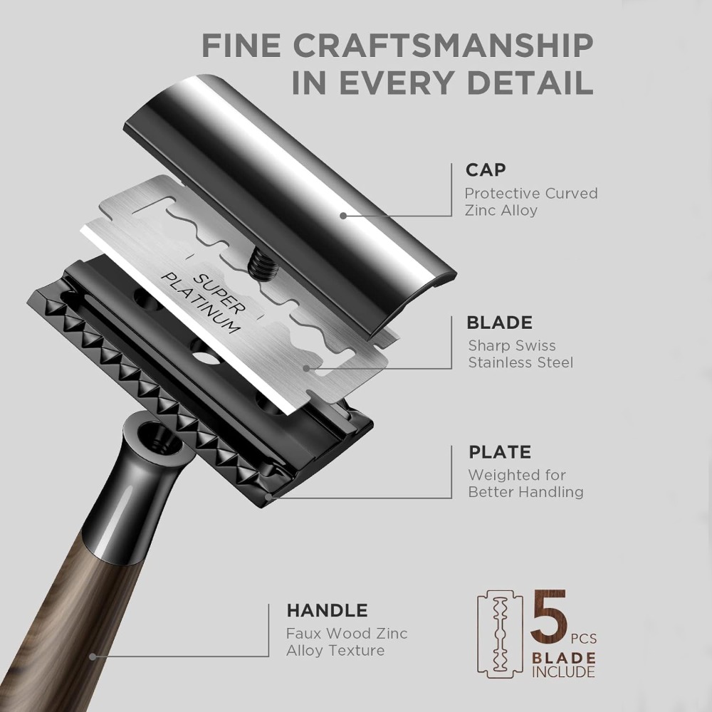 고급 이중날 안전 면도기, 목재 느낌 손잡이, 고강도  - Safety Razor Handle 리뷰 및 가격