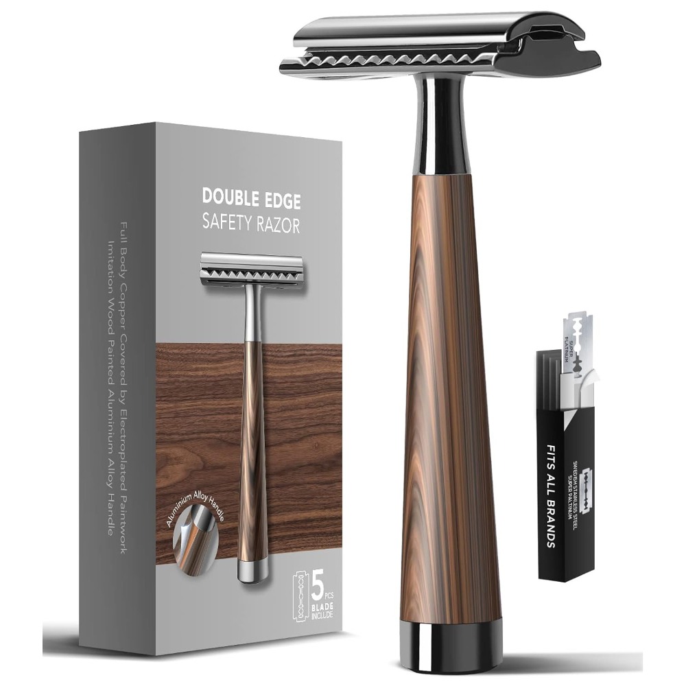 고급 이중날 안전 면도기, 목재 느낌 손잡이, 고강도  - Safety Razor Handle 리뷰 및 가격
